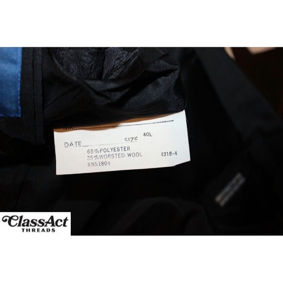 Towncraft Black Striped 2 piece suit Mens Wool Blend 40L Flat Front 34" Waist - Picture 8 of 10